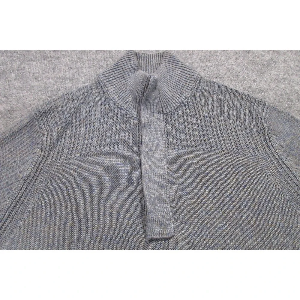 Banana Republic Sweater Mens XL Gray Linen Mock Neck Button Pullover Knit Casual